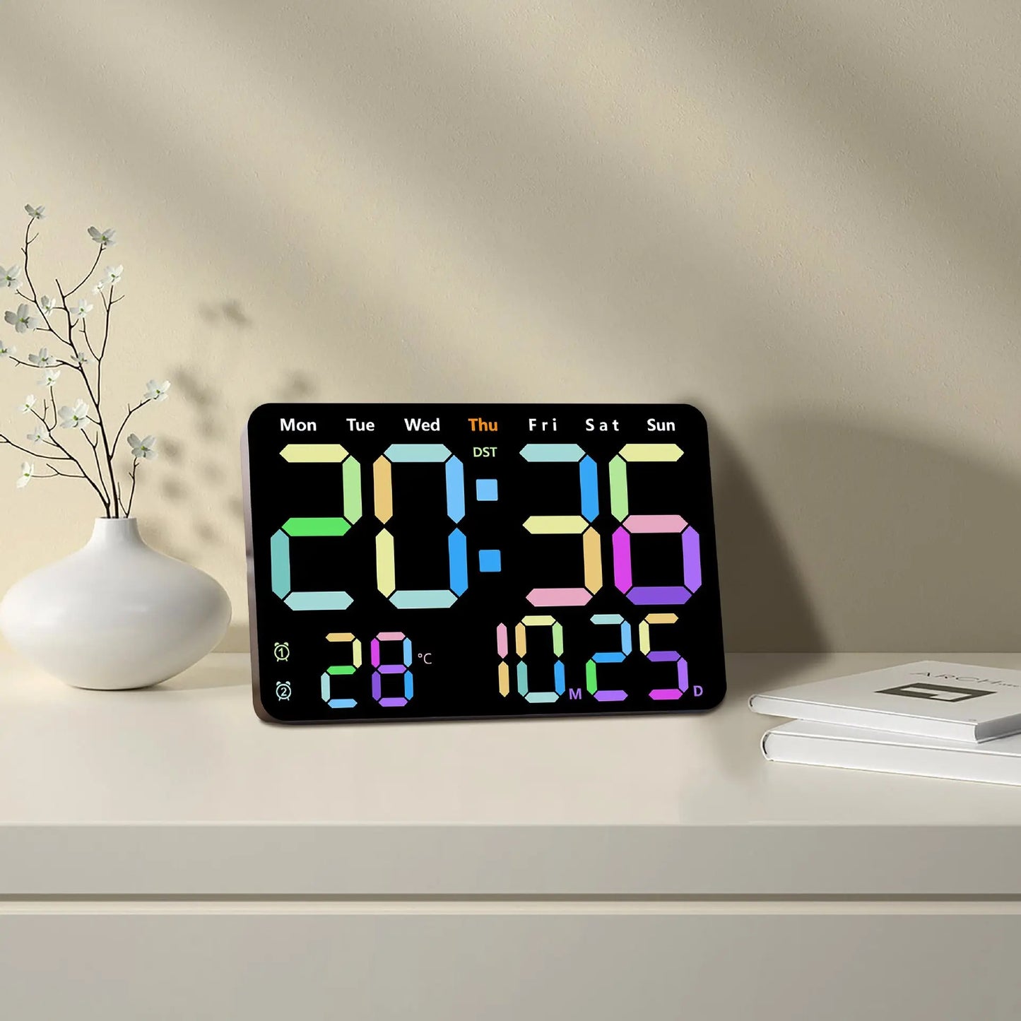 Ceas LED Modern 🔥 Ecran Mare + Temperatură & Umiditate – Control cu Telecomandă