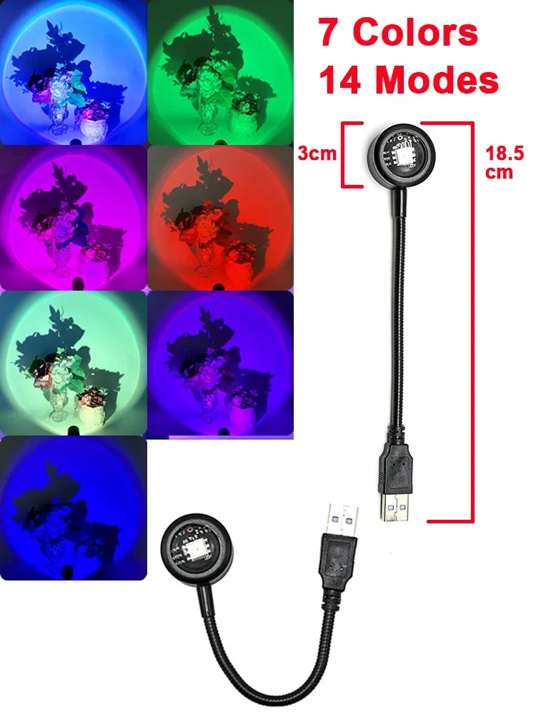 Lampă Proiector Sunset LED – Lumină Apus Rainbow pentru Atmosferă & Poze Perfecte