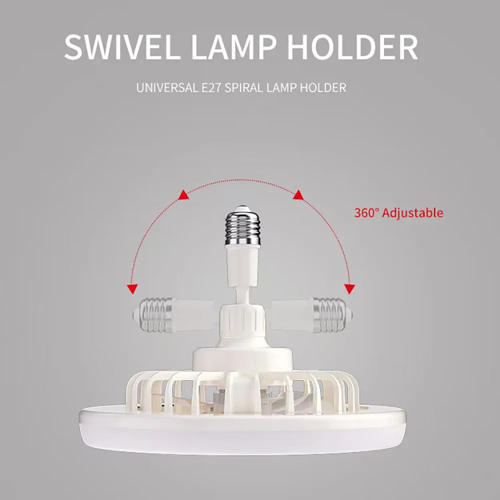 Ventilator 3in1 cu Lumină LED E27 – Rotativ, Telecomandă, Montaj Rapid în Becuri
