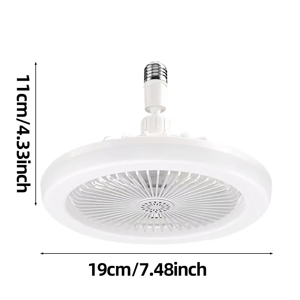Ventilator 3in1 cu Lumină LED E27 – Rotativ, Telecomandă, Montaj Rapid în Becuri