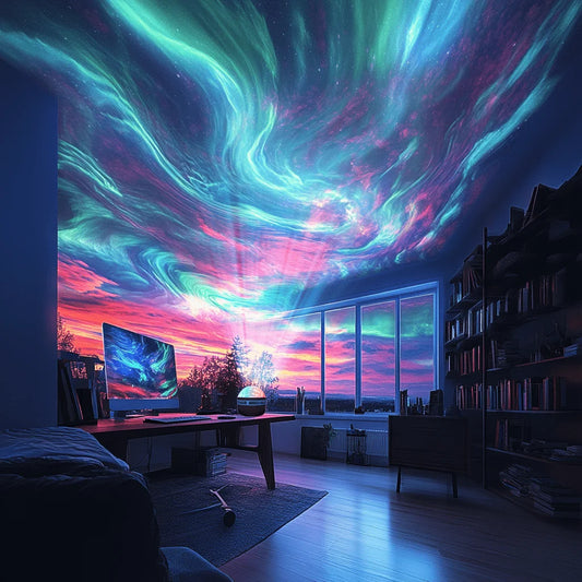 Proiector LED Cer Înstelat & Aurora – 7 Culori, Rotire Automată, Telecomandă, Atmosferă Relaxantă