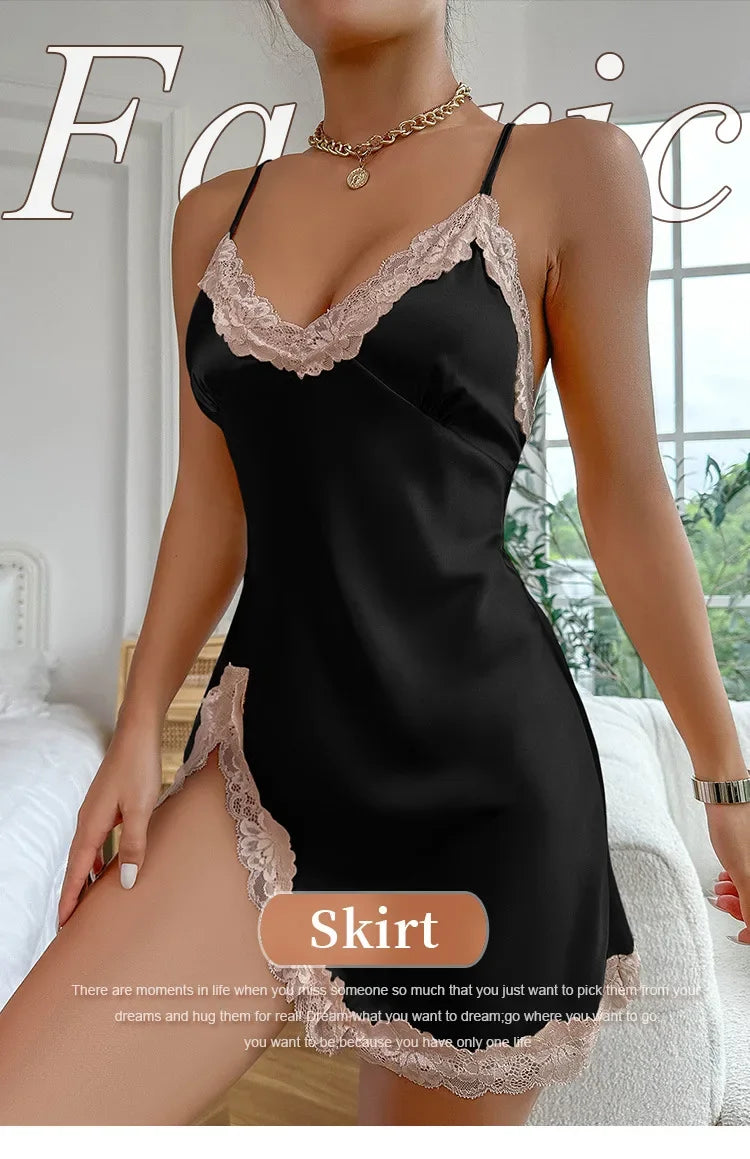 Cămașă de Noapte Leopard cu Dantelă – Rochie Elegantă pentru Femei, Design V-Neck