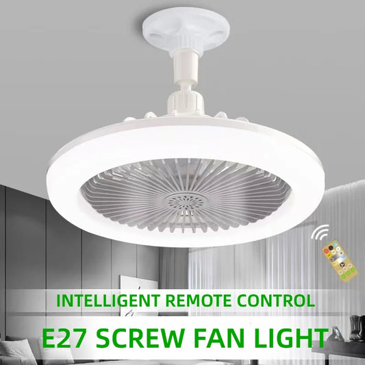 Ventilator 3in1 cu Lumină LED E27 – Rotativ, Telecomandă, Montaj Rapid în Becuri