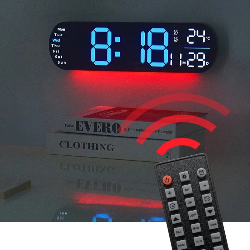 Ceas LED Modern 🔥 Ecran Mare + Temperatură & Umiditate – Control cu Telecomandă