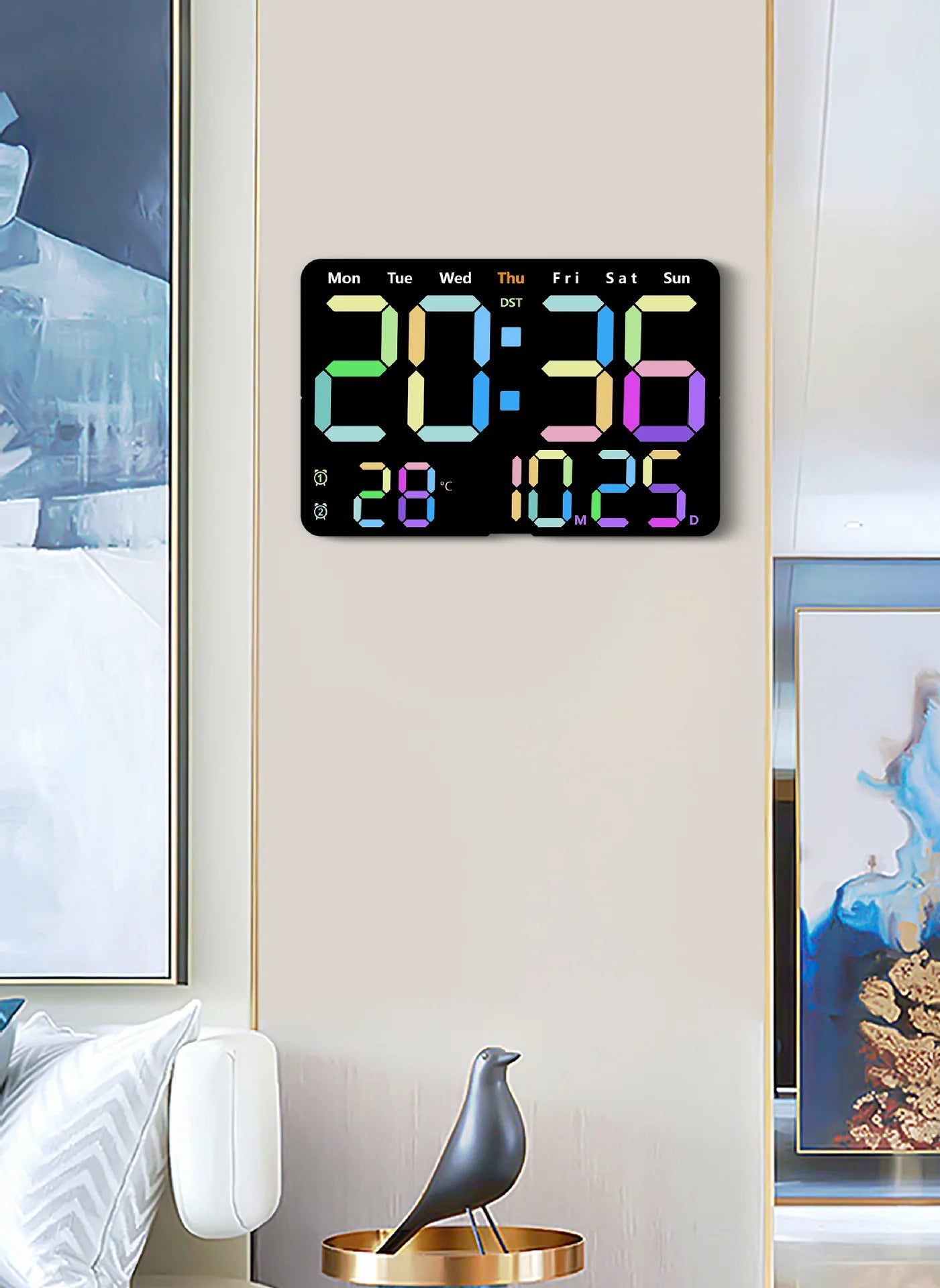 Ceas LED Modern 🔥 Ecran Mare + Temperatură & Umiditate – Control cu Telecomandă