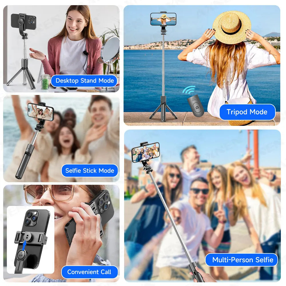 Selfie Stick Tripod 3in1 cu Telecomandă Bluetooth – Rotire 360°, Extensibil, cu Lumină LED pentru Poze & TikTok