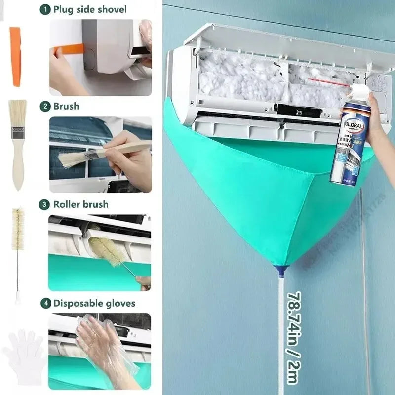 Curăță Aerul Condiționat Fără Mizerie 🔥 Kit Profesional cu Husă Anti-Scurgere + Furtun
