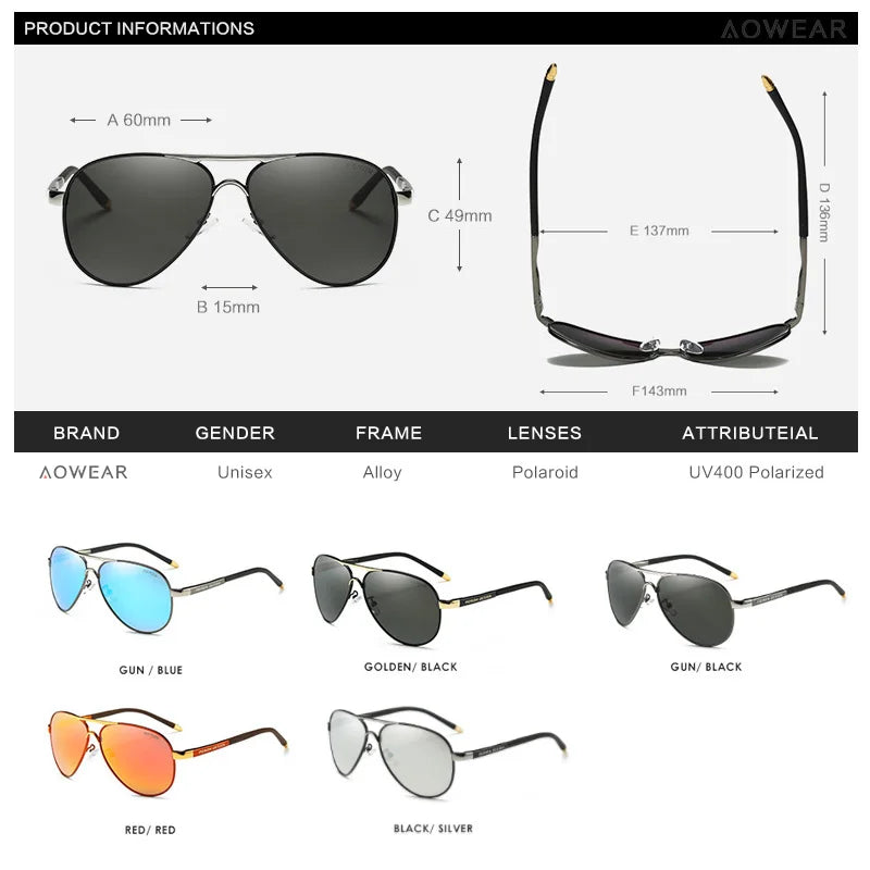 Ochelari de Soare Aviator Polarizați – Stil Clasic, Lentile HD, Protecție UV400