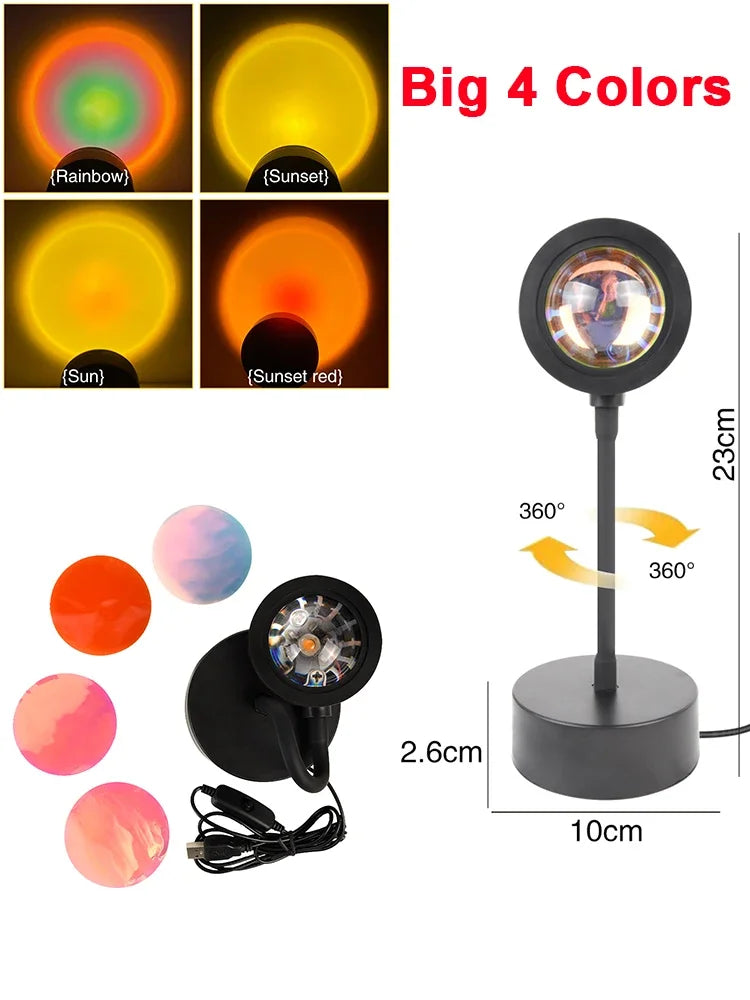 Lampă Proiector Sunset LED – Lumină Apus Rainbow pentru Atmosferă & Poze Perfecte