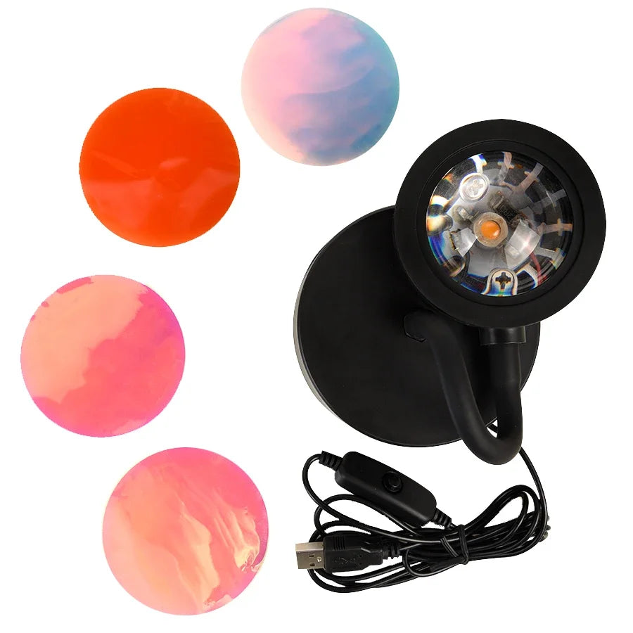 Lampă Proiector Sunset LED – Lumină Apus Rainbow pentru Atmosferă & Poze Perfecte