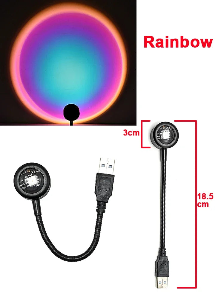 Lampă Proiector Sunset LED – Lumină Apus Rainbow pentru Atmosferă & Poze Perfecte