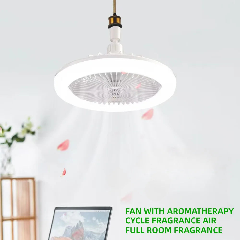 Ventilator 3in1 cu Lumină LED E27 – Rotativ, Telecomandă, Montaj Rapid în Becuri