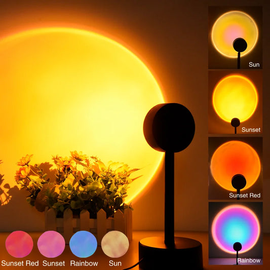 Lampă Proiector Sunset LED – Lumină Apus Rainbow pentru Atmosferă & Poze Perfecte