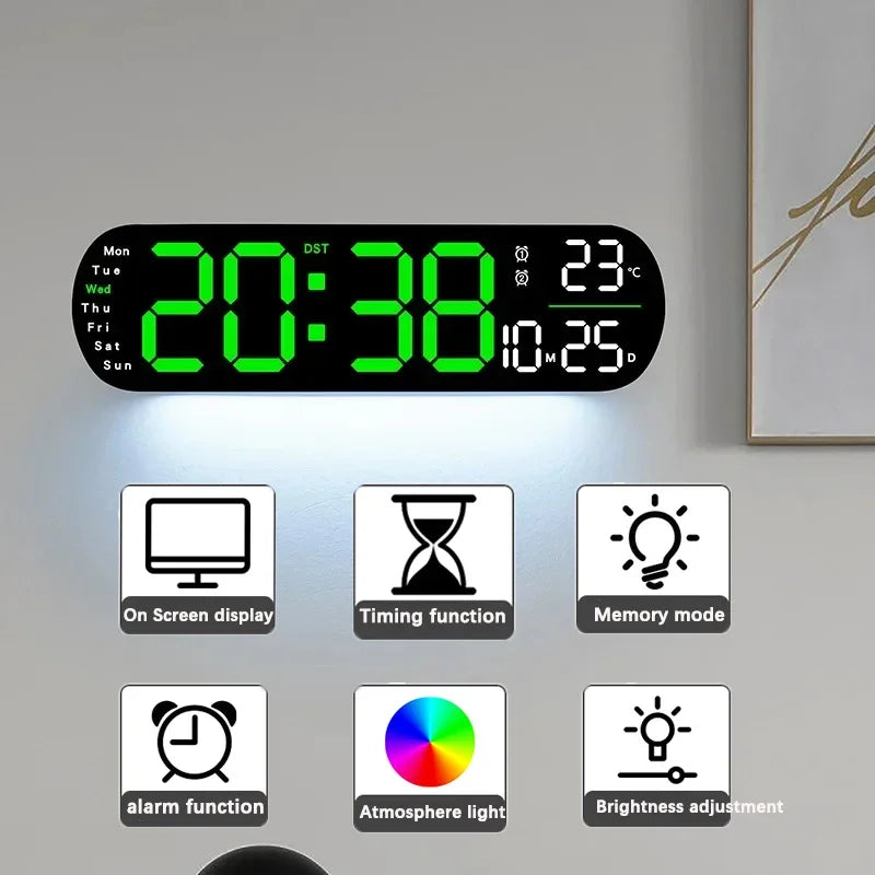 Ceas LED Modern 🔥 Ecran Mare + Temperatură & Umiditate – Control cu Telecomandă
