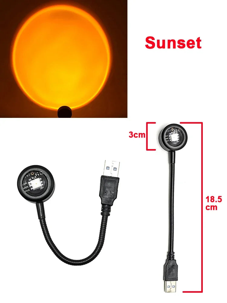 Lampă Proiector Sunset LED – Lumină Apus Rainbow pentru Atmosferă & Poze Perfecte