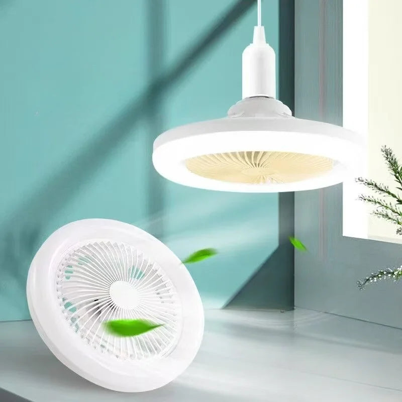Ventilator 3in1 cu Lumină LED E27 – Rotativ, Telecomandă, Montaj Rapid în Becuri