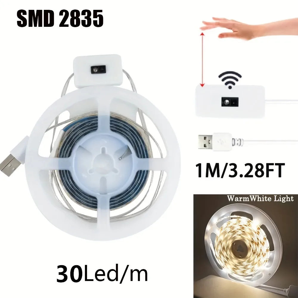 Bandă LED cu Senzor Gestual – 1M USB, Dimabilă, Iluminare Smart pentru TV, Bucătărie & Mobilă