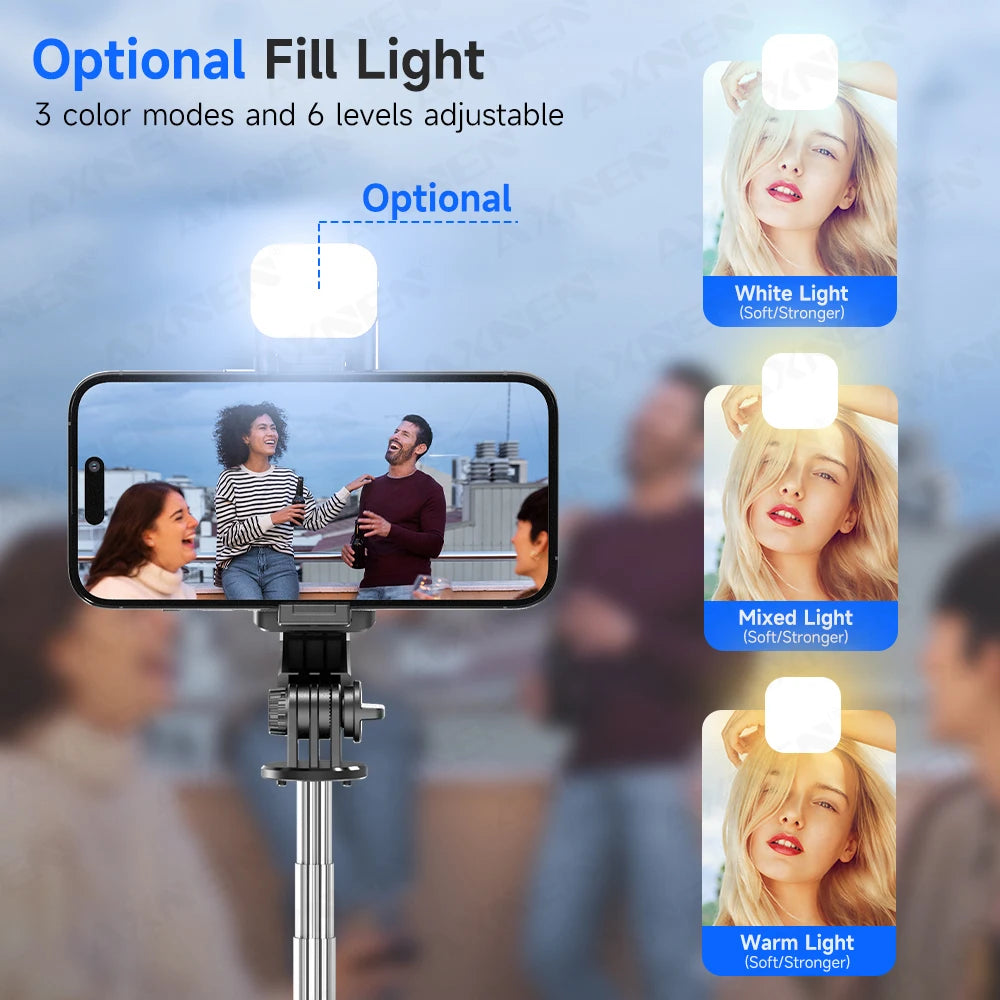 Selfie Stick Tripod 3in1 cu Telecomandă Bluetooth – Rotire 360°, Extensibil, cu Lumină LED pentru Poze & TikTok