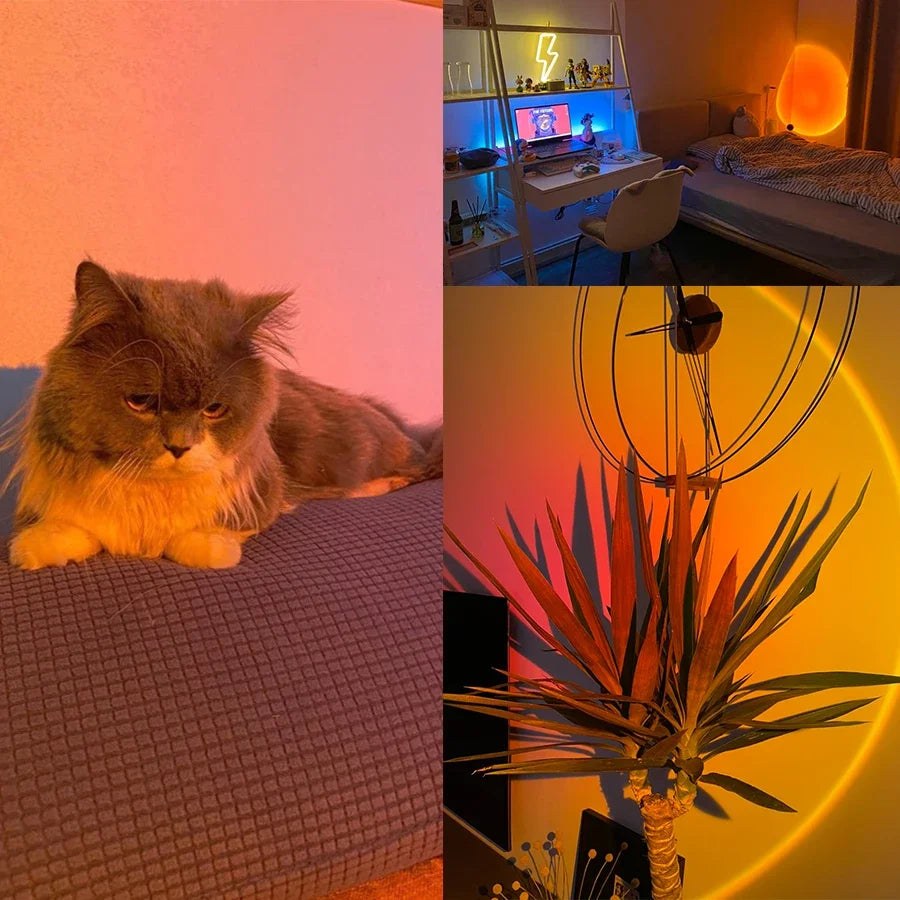 Lampă Proiector Sunset LED – Lumină Apus Rainbow pentru Atmosferă & Poze Perfecte