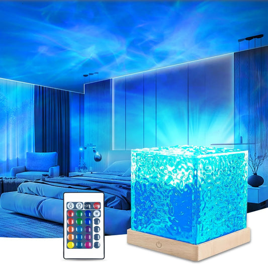 Proiector LED Water Ripple – 16 Culori, Rotire Dinamică, Telecomandă, Atmosferă Oceanică Relaxantă